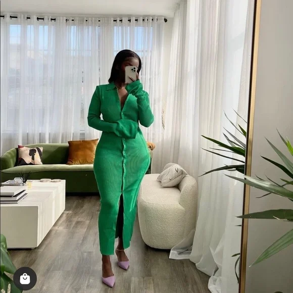 green emerald velvet dress Green Black Winter Knit Sweater Midi Dress
